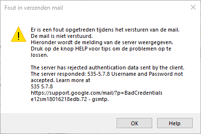 automailer gsmtp authentication failed