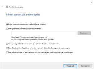 Printer installeren in Windows Printers zoeken via andere opties